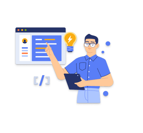 Person pointing at screen with lightbulb